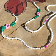 Brillenkoordje wit-roze-bloem