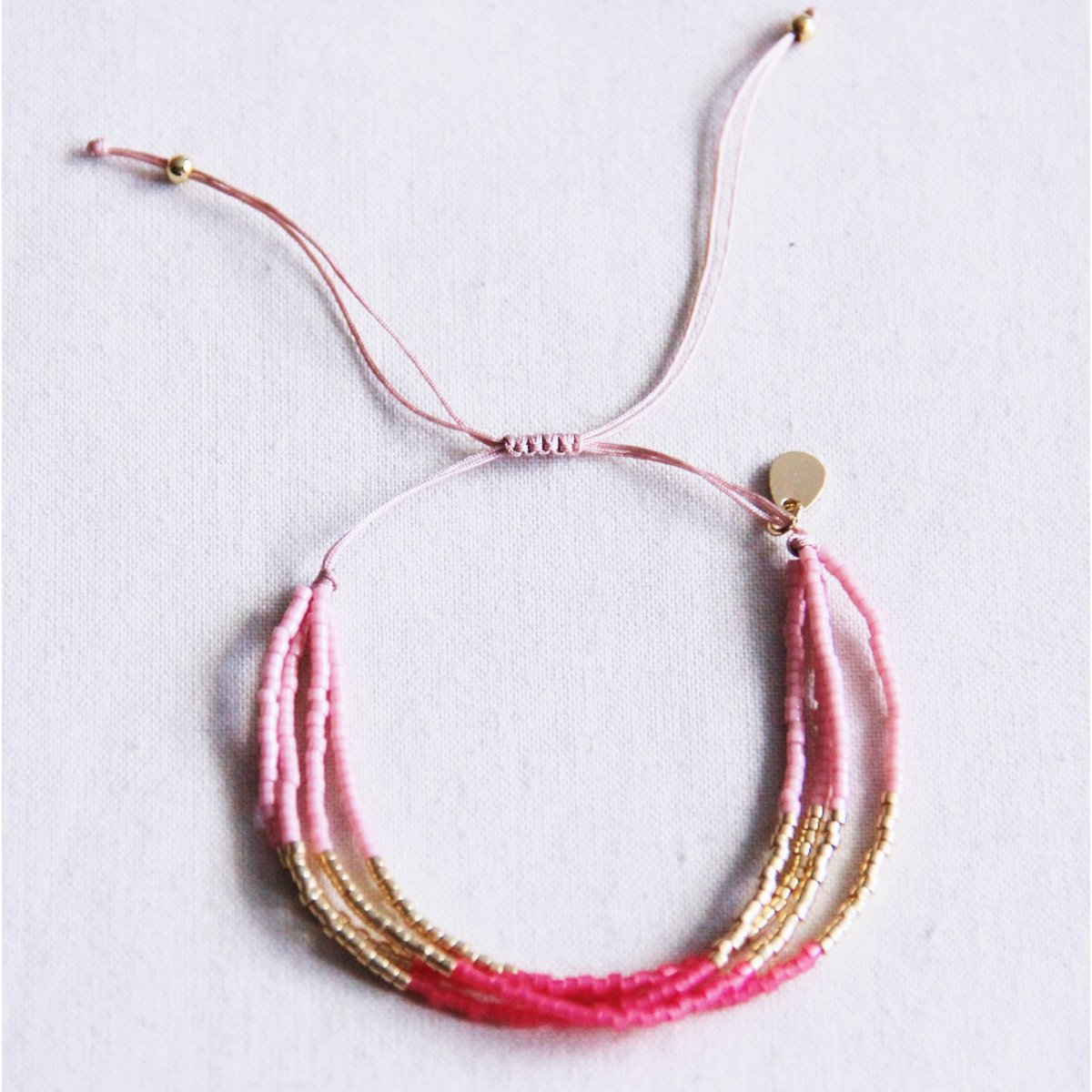 Viervoudige Miyuki -armband - roze/magenta/Goldplated