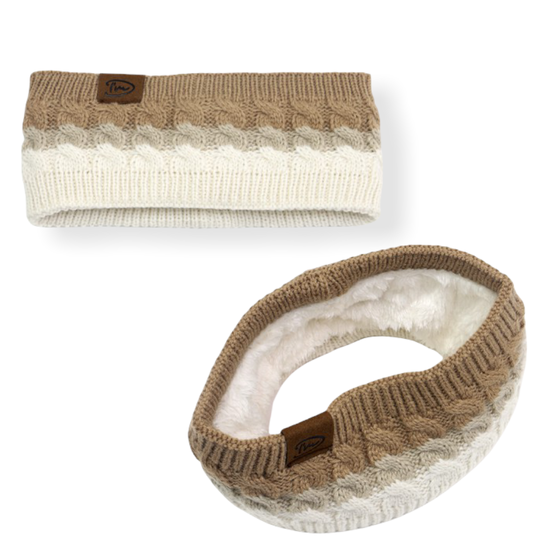 Camel combi warme haarband oorwarmer met voering - haarband