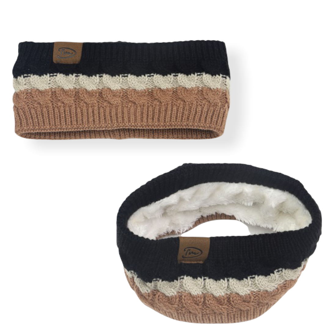 Camel licht combi warme haarband oorwarmer met voering - haarband