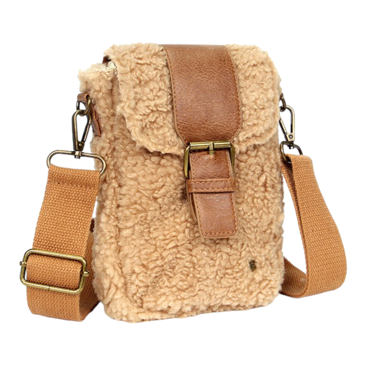 Camel teddy telefoon- en schoudertasje gestel - crossbodybag