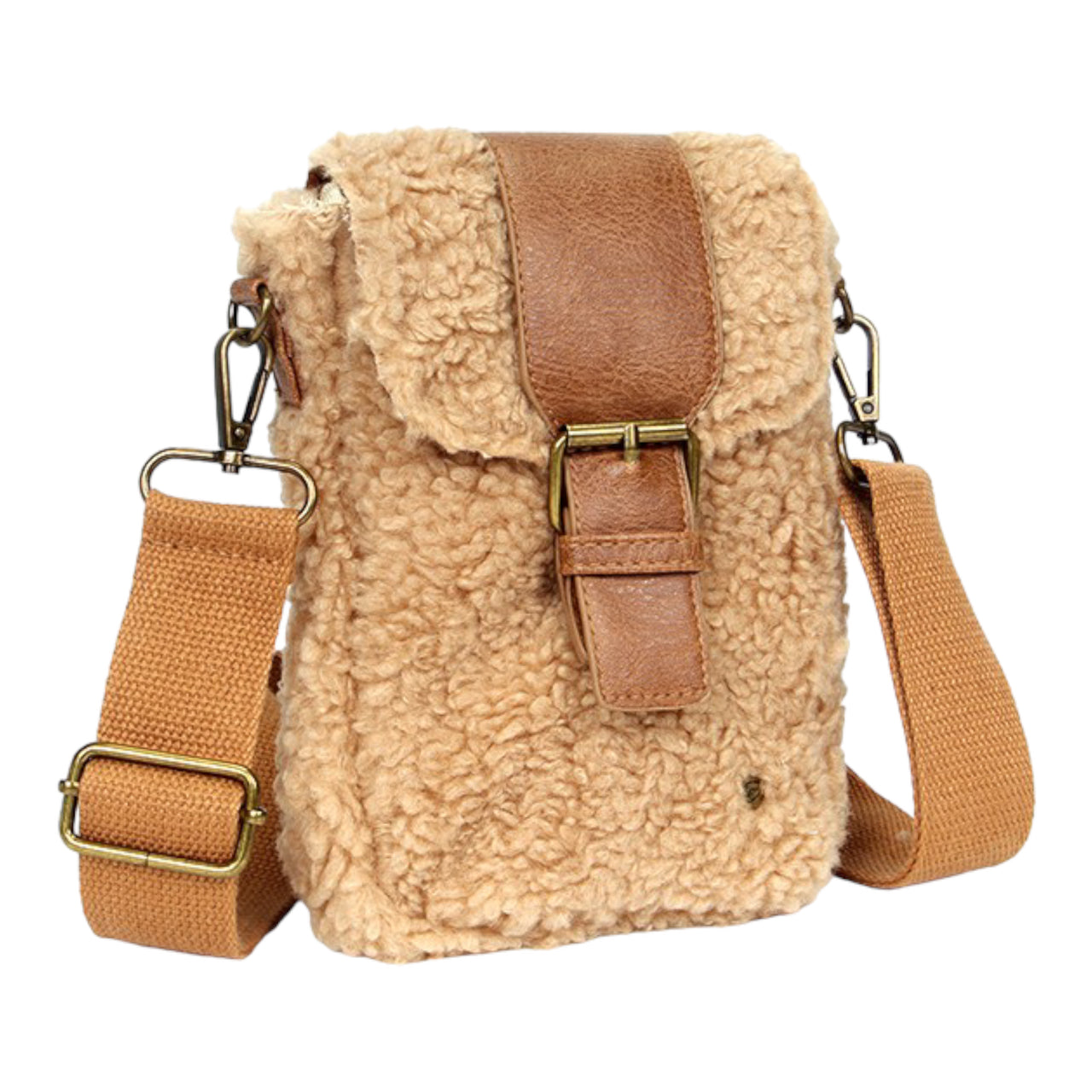 Camel teddy telefoon- en schoudertasje Gestel