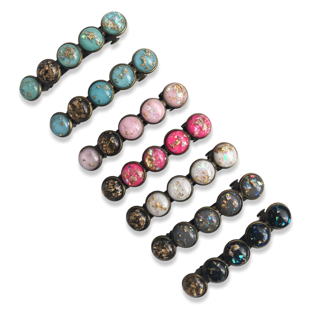 Color hairclip 5 cabochon haarspeld gold sparkle