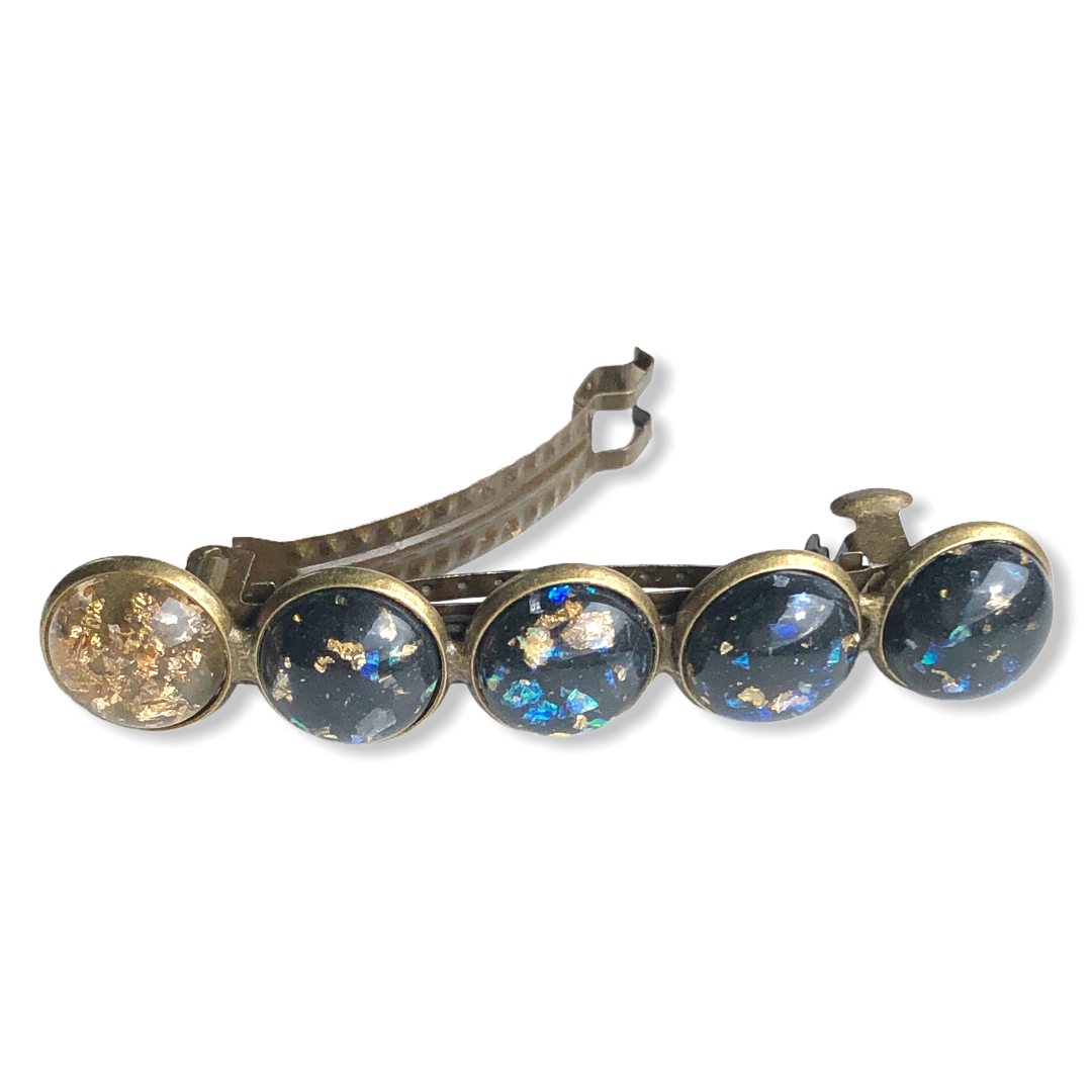 Color hairclip 5 cabochon haarspeld gold sparkle - blauw