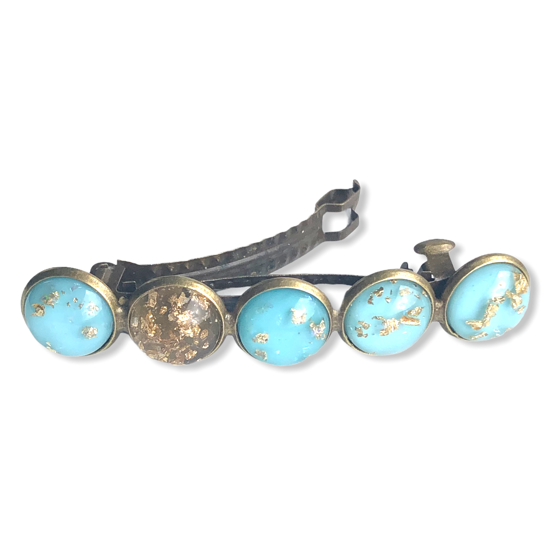 Color hairclip 5 cabochon haarspeld gold sparkle - turquoise