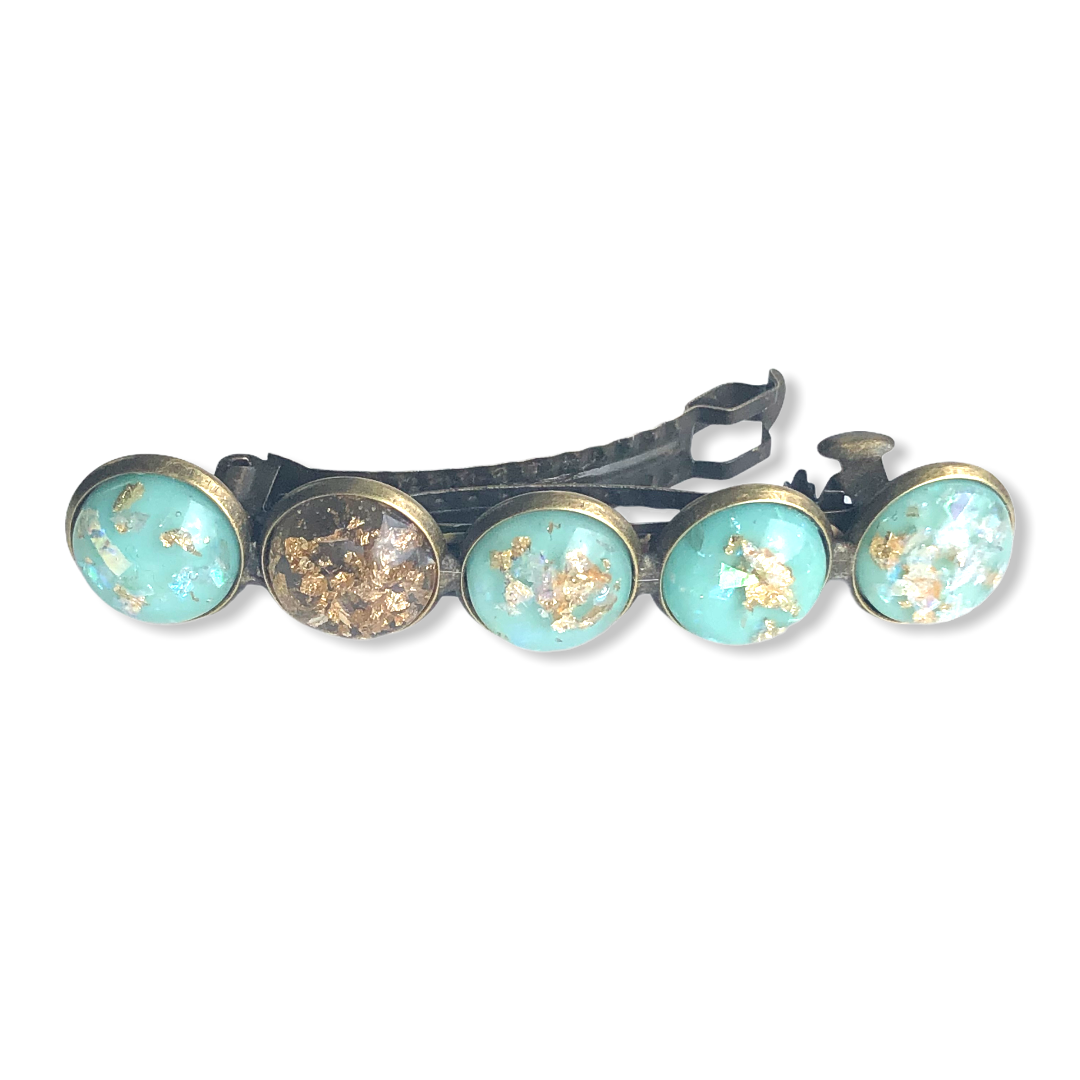 Color hairclip 5 cabochon haarspeld gold sparkle - zeeblauw