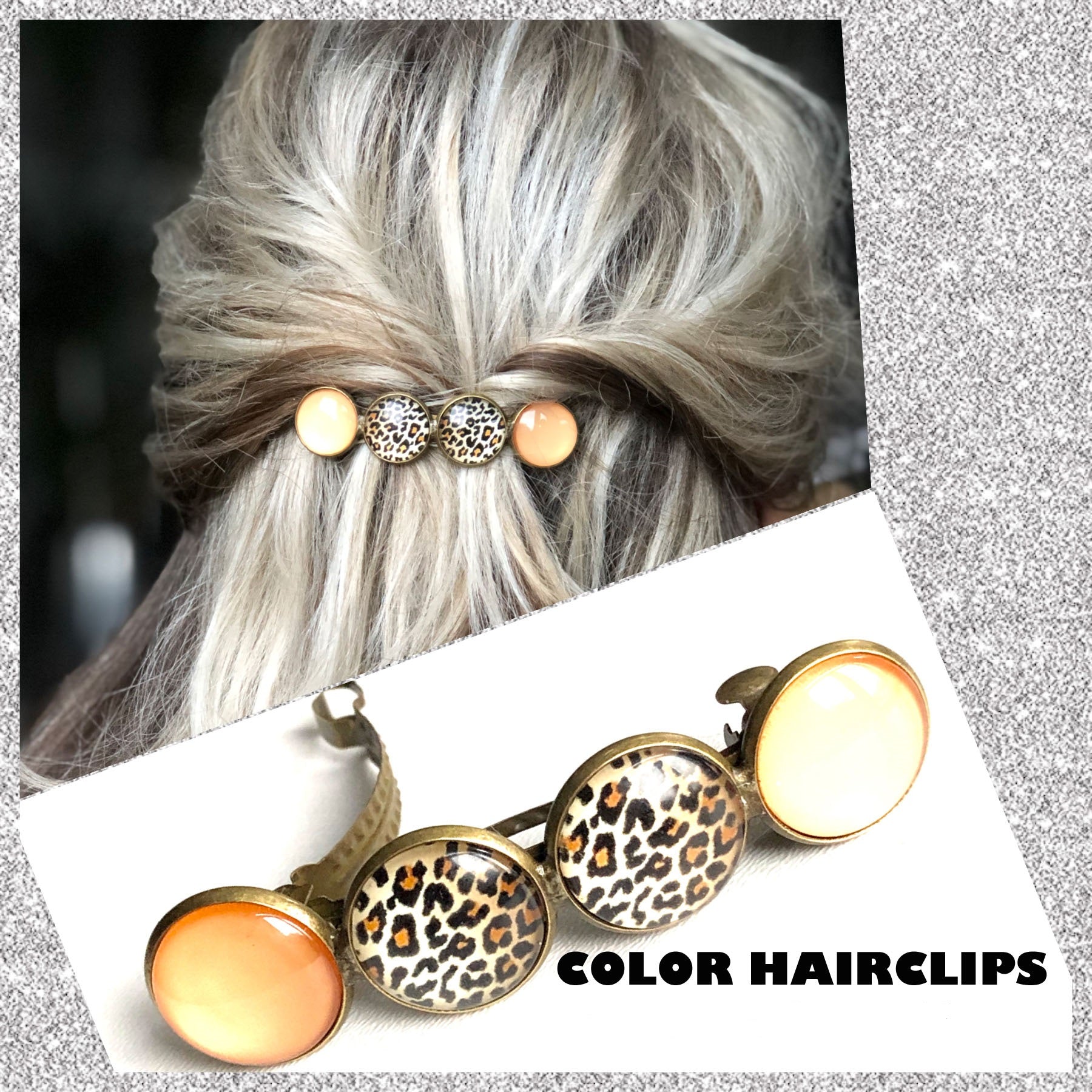 Color hairclip cabochon haarspeld print oranje xl