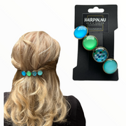 Color hairclip haarspeld blauw groen print xl - haarspelden