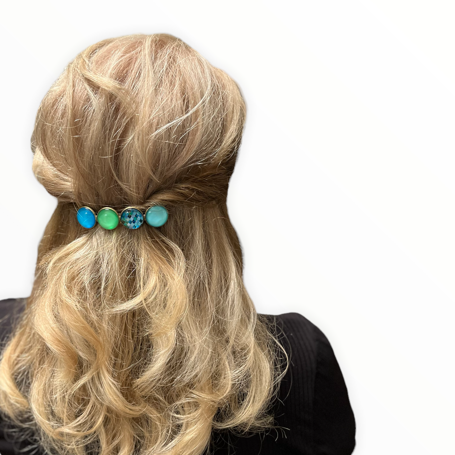 Color hairclip haarspeld blauw groen print xl - haarspelden