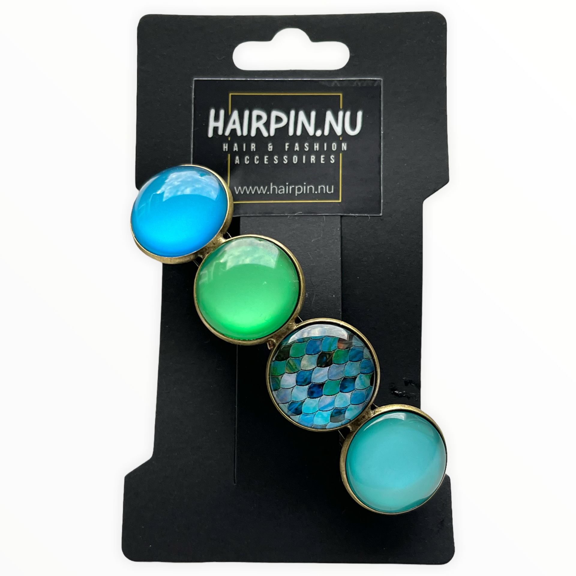 Color hairclip haarspeld blauw groen print xl - haarspelden