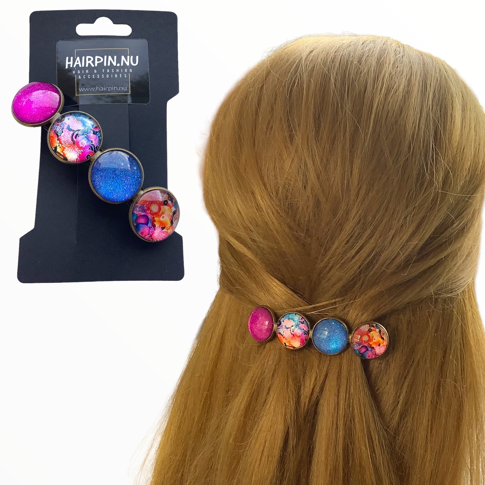 Color hairclip haarspeld blauw print xl