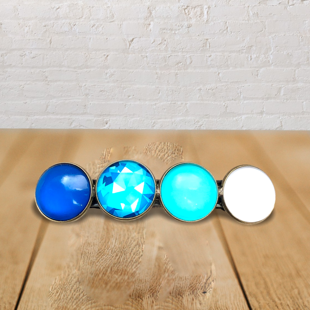 Color hairclip haarspeld blauw wit print xl - haarspelden