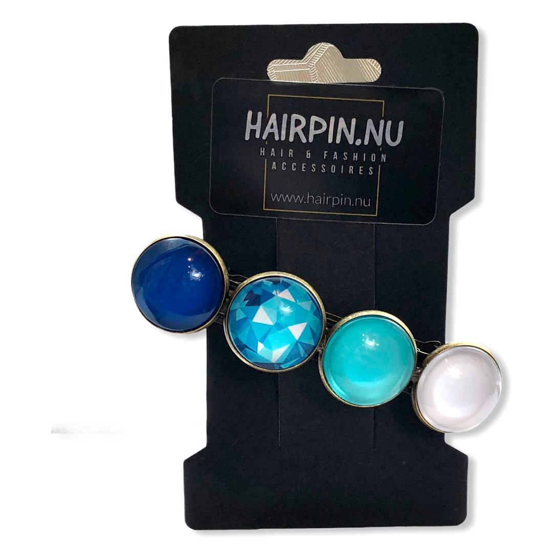 Color hairclip haarspeld blauw wit print xl - haarspelden