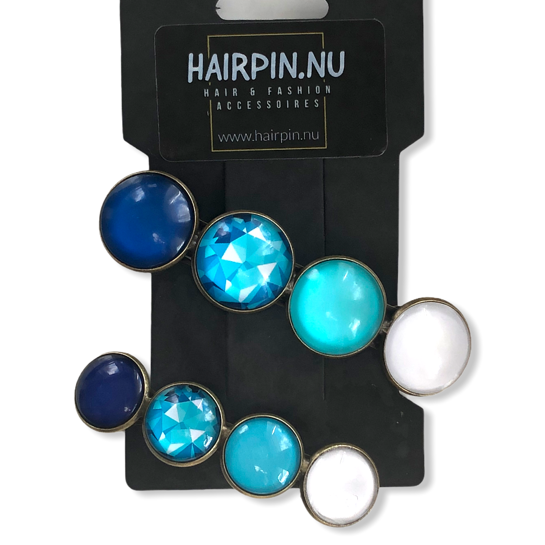 Color hairclip haarspeld blauw wit print xl - haarspelden