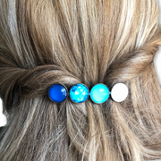 Color hairclip haarspeld blauw wit print xl - haarspelden