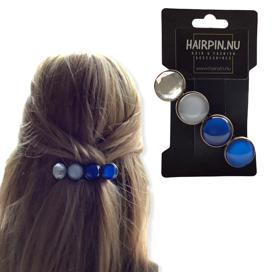 Color hairclip haarspeld blauw zilver grijs xl - haarspelden
