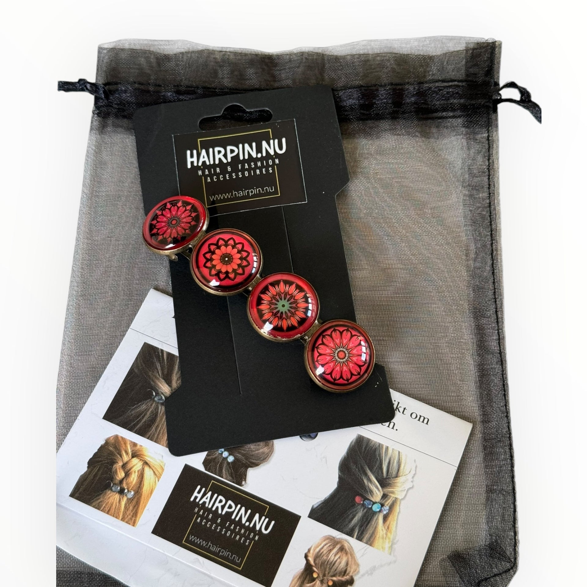 Color hairclip haarspeld bohemian ibiza boho rood zwartprint xl