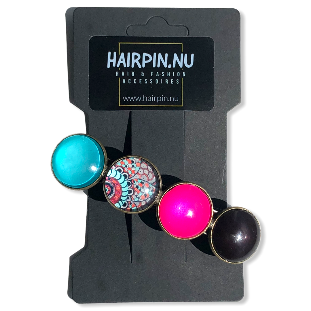 Color hairclip haarspeld boho roze print xl - haarspelden