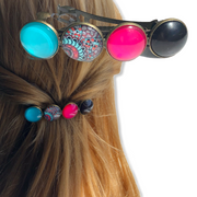 Color hairclip haarspeld boho roze print xl - haarspelden