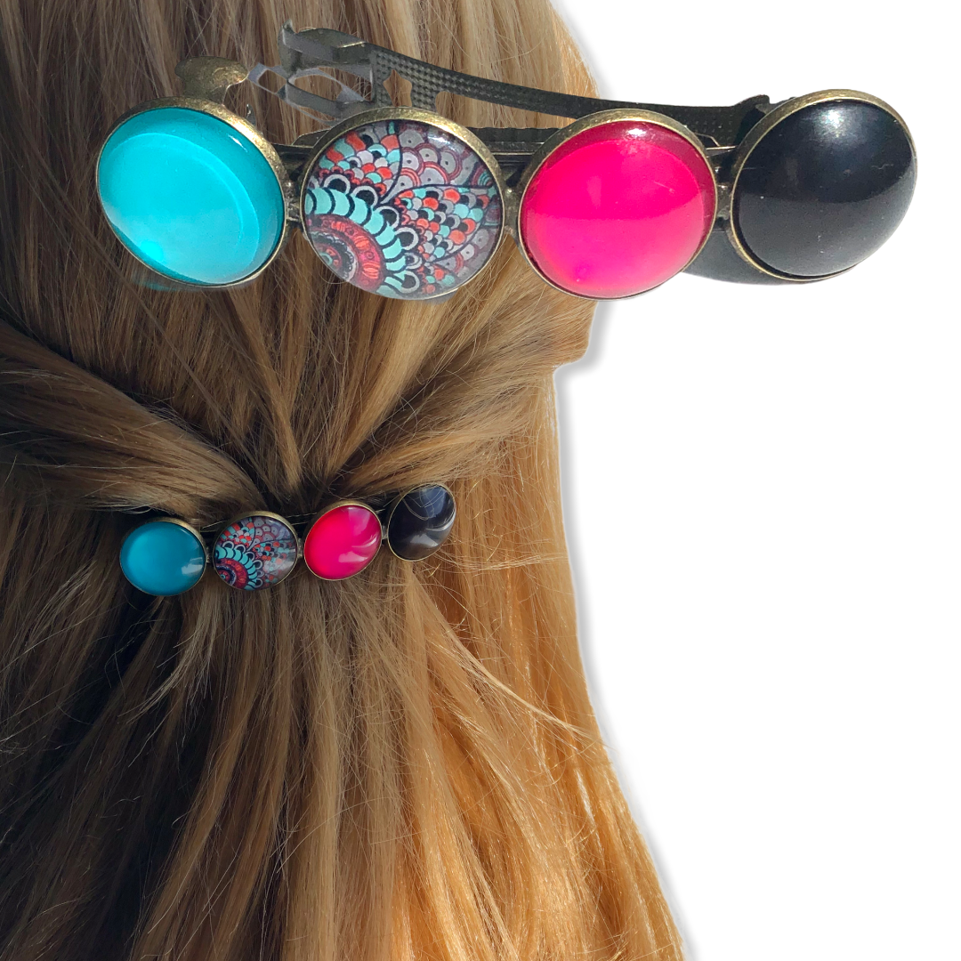 Color hairclip haarspeld boho roze print xl - haarspelden