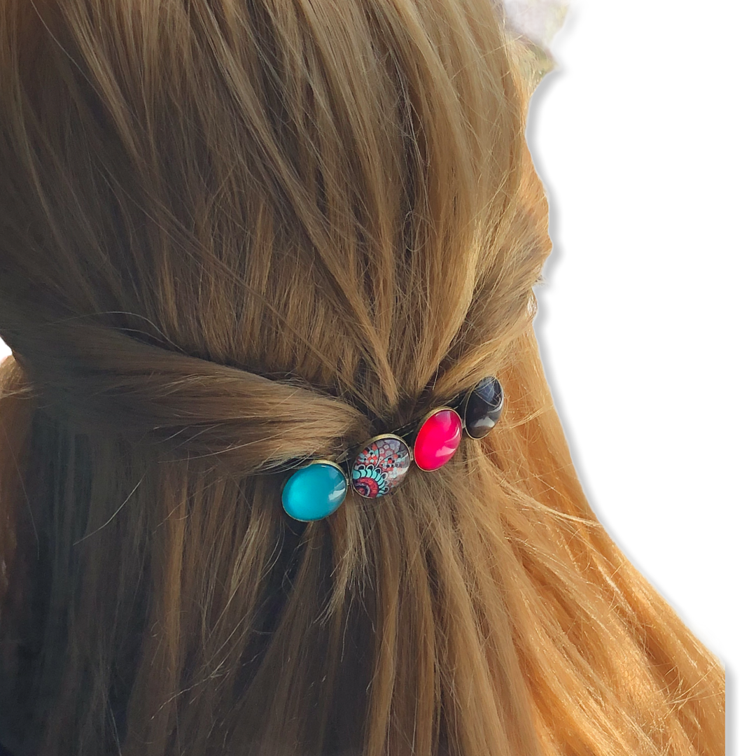 Color hairclip haarspeld boho roze print xl - haarspelden