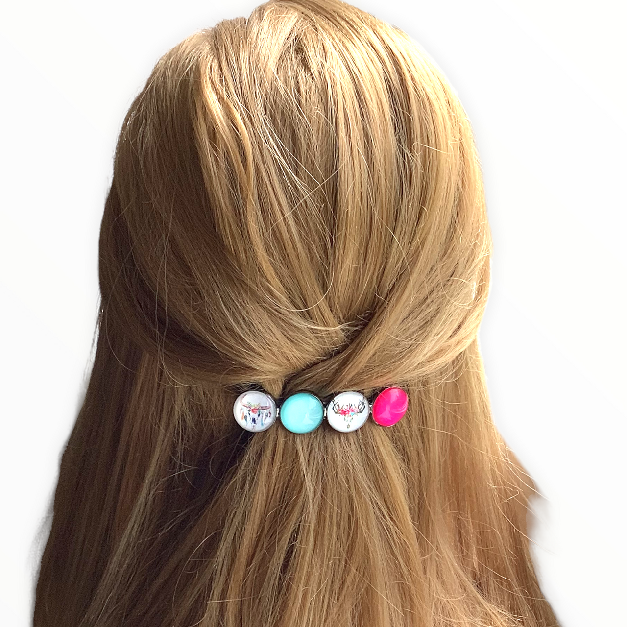 Color hairclip haarspeld boho roze turquoise ibiza xl - haarspelden