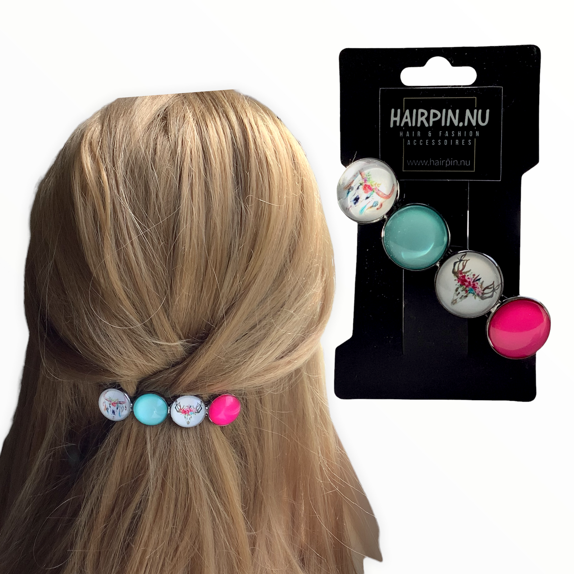 Color hairclip haarspeld boho roze turquoise ibiza xl - haarspelden