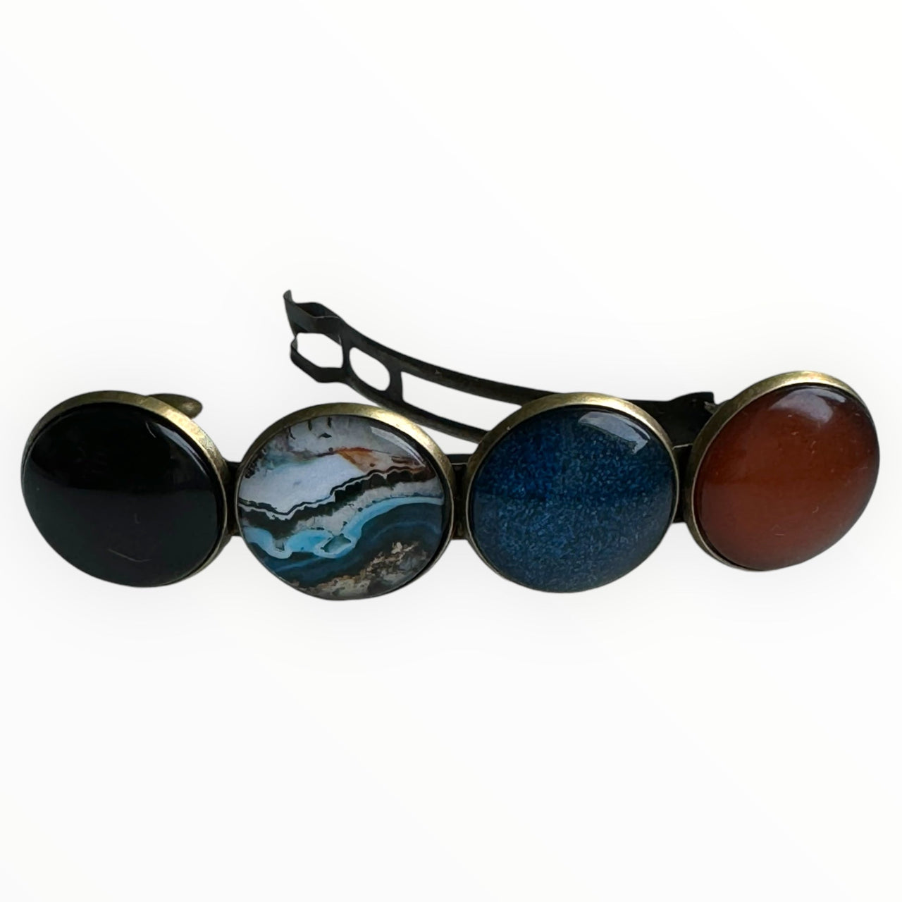 Color hairclip haarspeld bruin blauw print xl - haarspelden