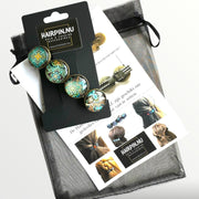 Color hairclip haarspeld bruin turquoise print xl - haarspelden