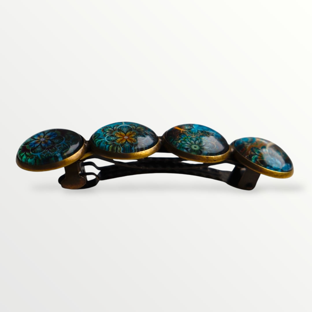 Color hairclip haarspeld bruin turquoise print xl - haarspelden