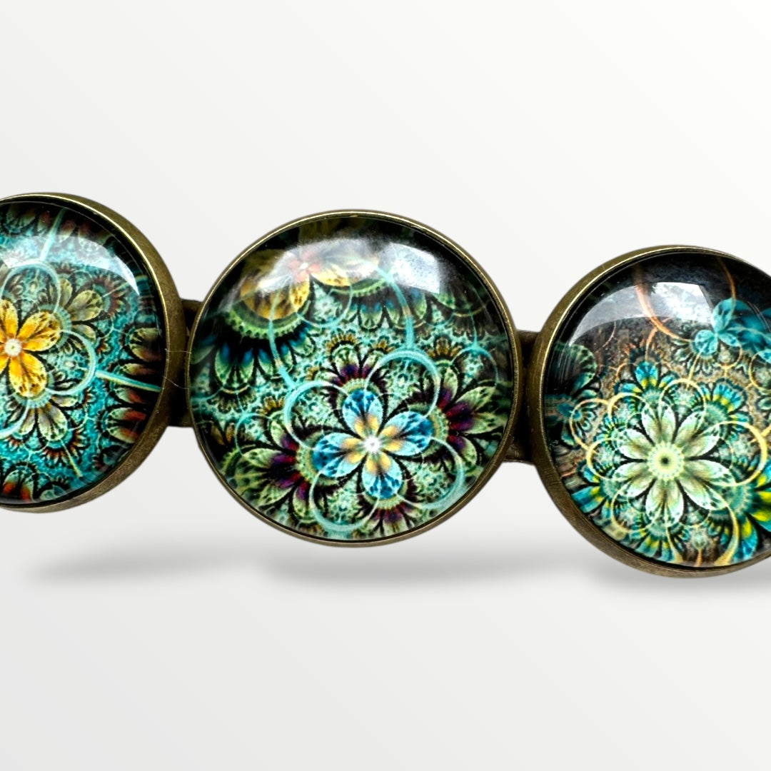 Color hairclip haarspeld bruin turquoise print xl - haarspelden