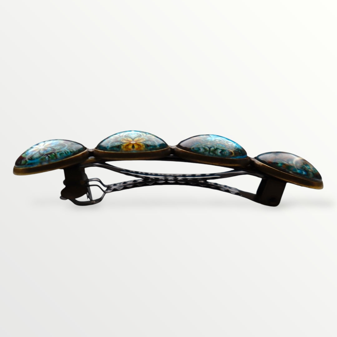 Color hairclip haarspeld bruin turquoise print xl - haarspelden