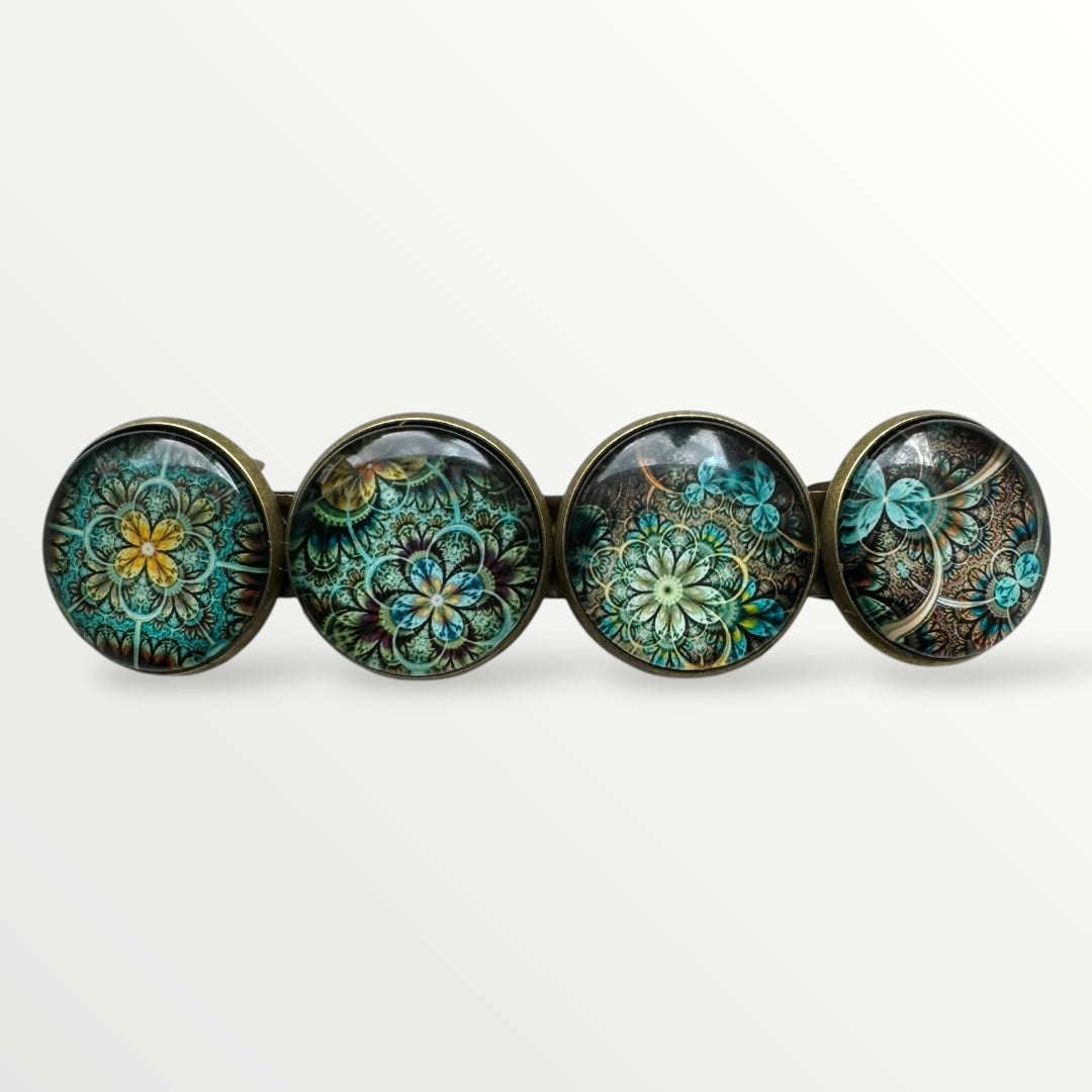 Color hairclip haarspeld bruin turquoise print xl - haarspelden