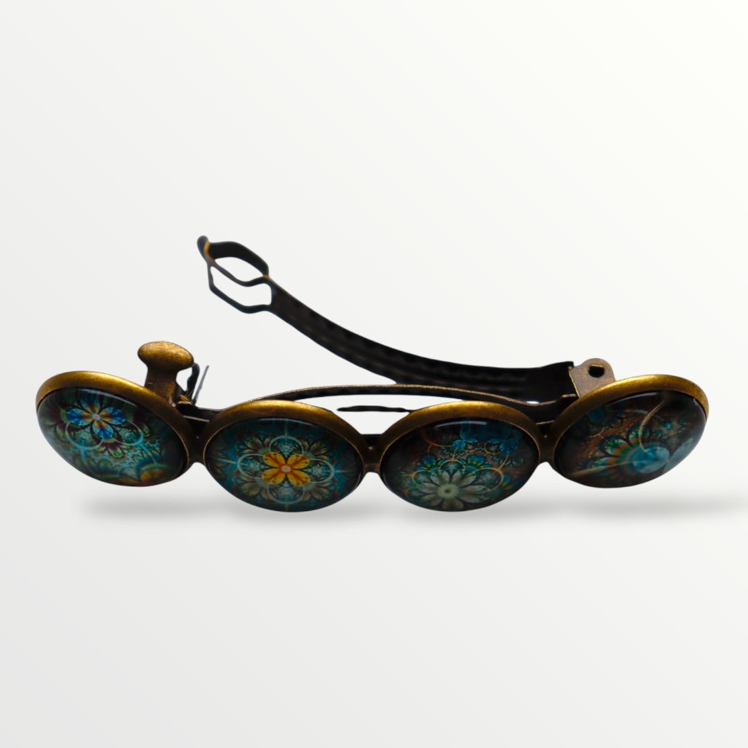 Color hairclip haarspeld bruin turquoise print xl - haarspelden