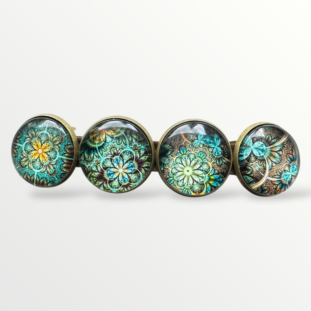 Color hairclip haarspeld bruin turquoise print xl - haarspelden