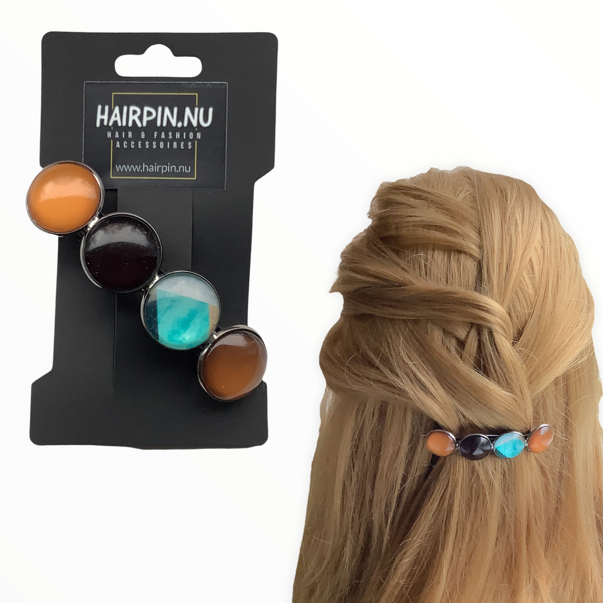 Color hairclip haarspeld bruin turquoise xl - haarspelden