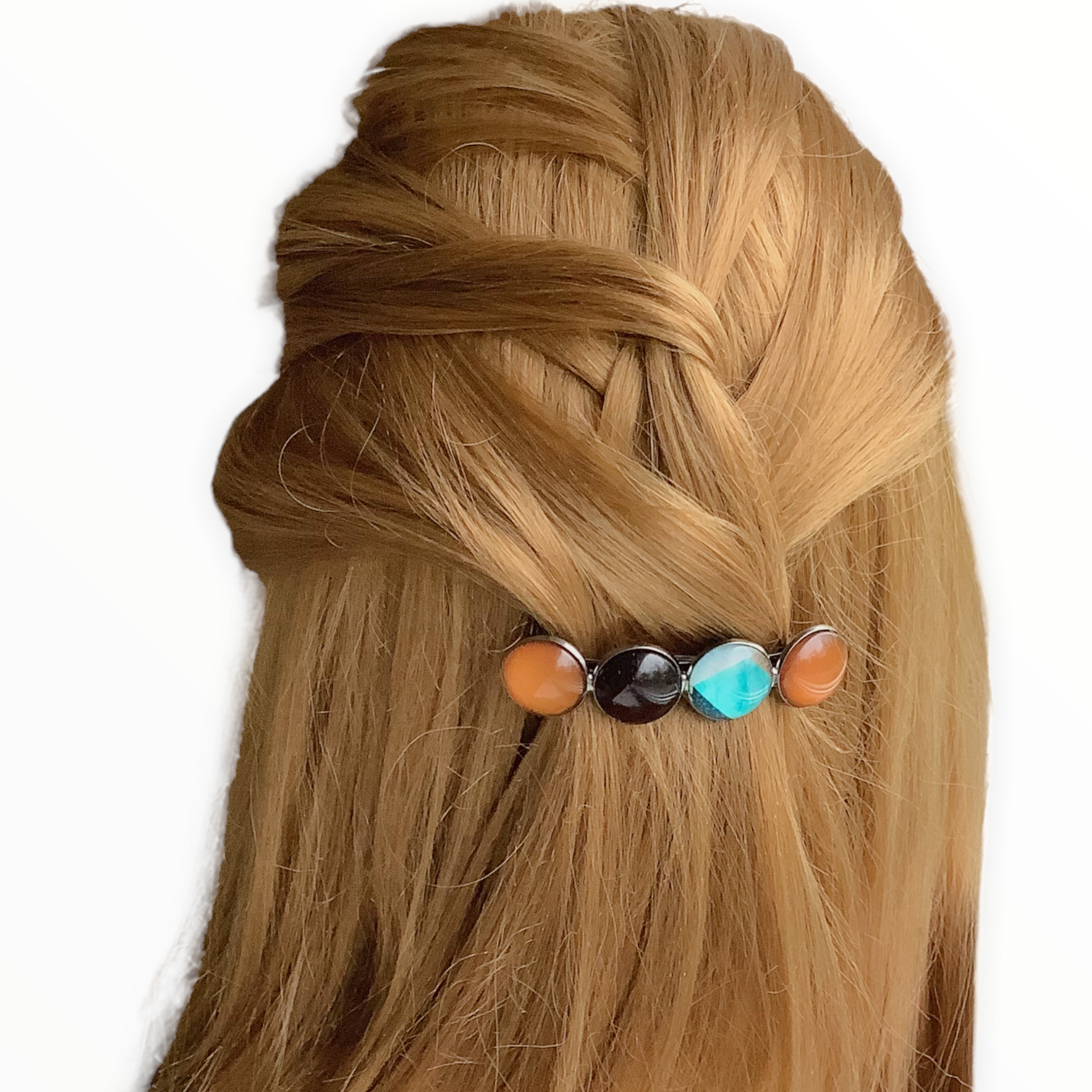 Color hairclip haarspeld bruin turquoise xl - haarspelden