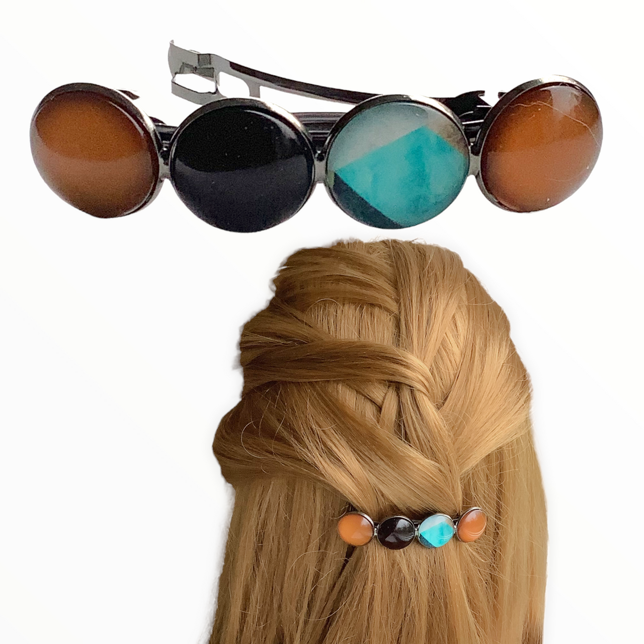 Color hairclip haarspeld bruin turquoise xl - haarspelden