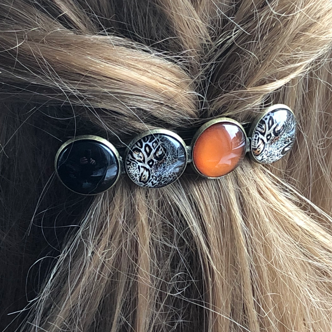 Color hairclip haarspeld bruin zwart print - haarspelden