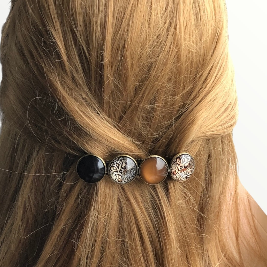 Color hairclip haarspeld bruin zwart print - xl 20 mm - haarspelden