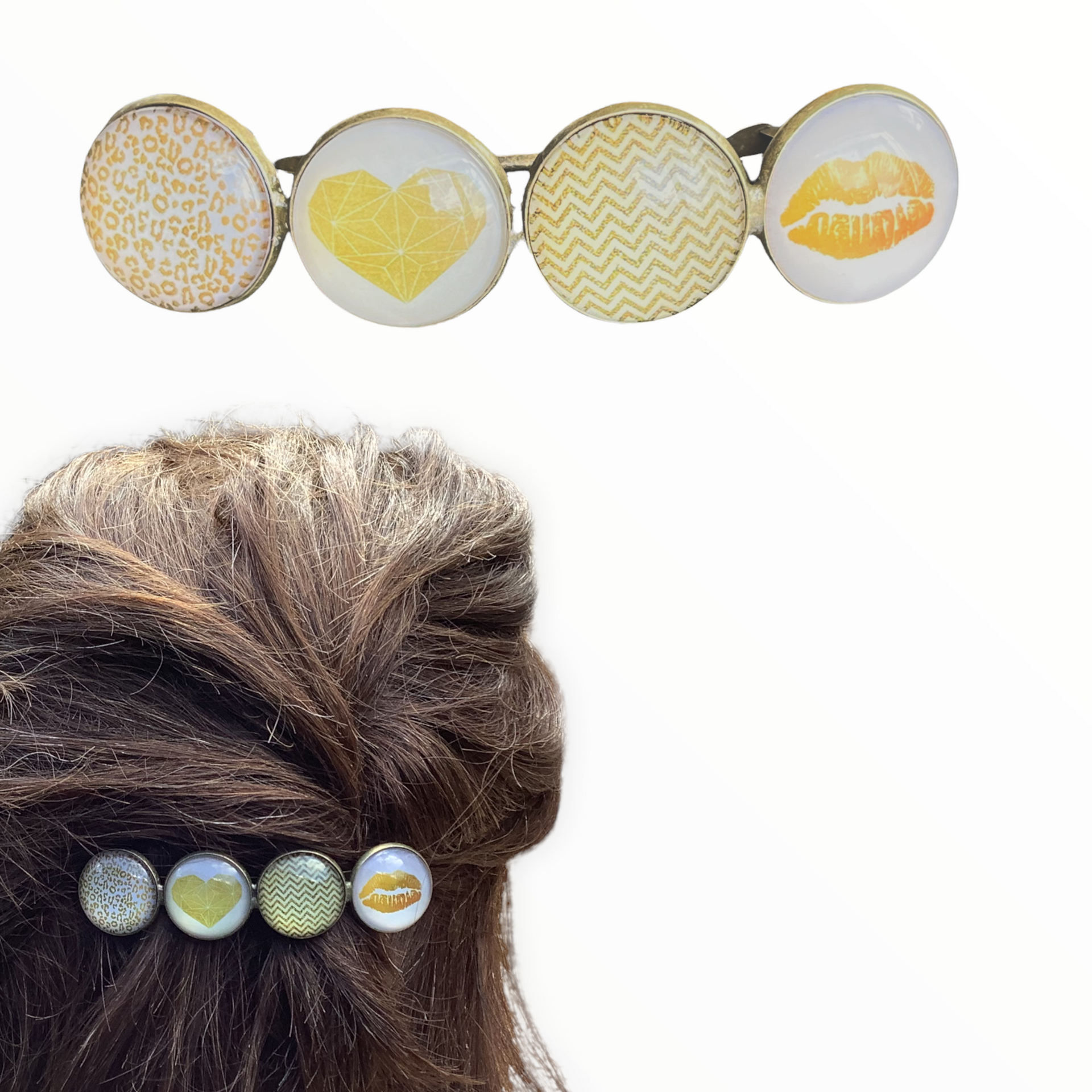 Color hairclip haarspeld goudgeel wit xl - haarspelden