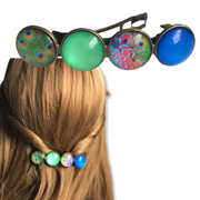 Color hairclip haarspeld groen blauw print xl - haarspelden