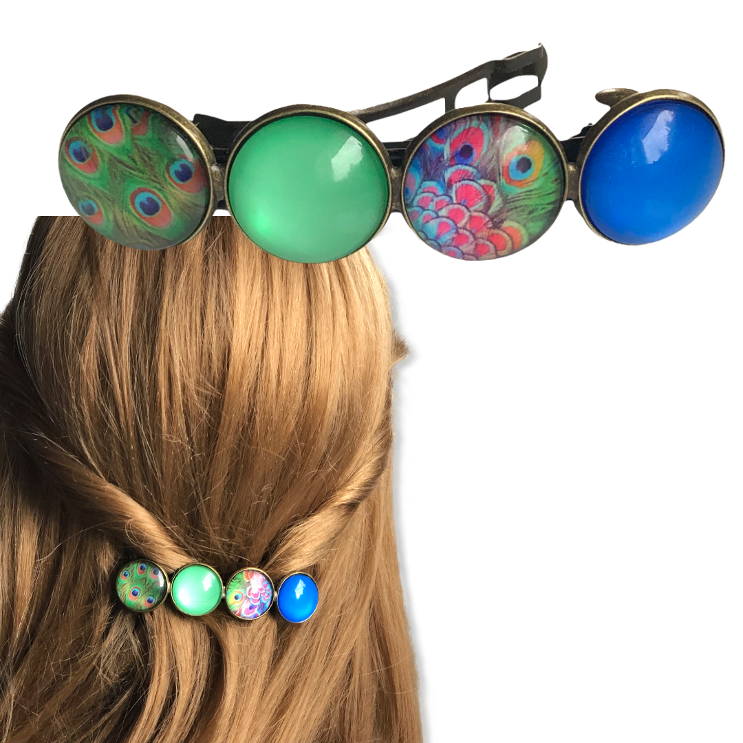 Color hairclip haarspeld groen blauw print xl - haarspelden