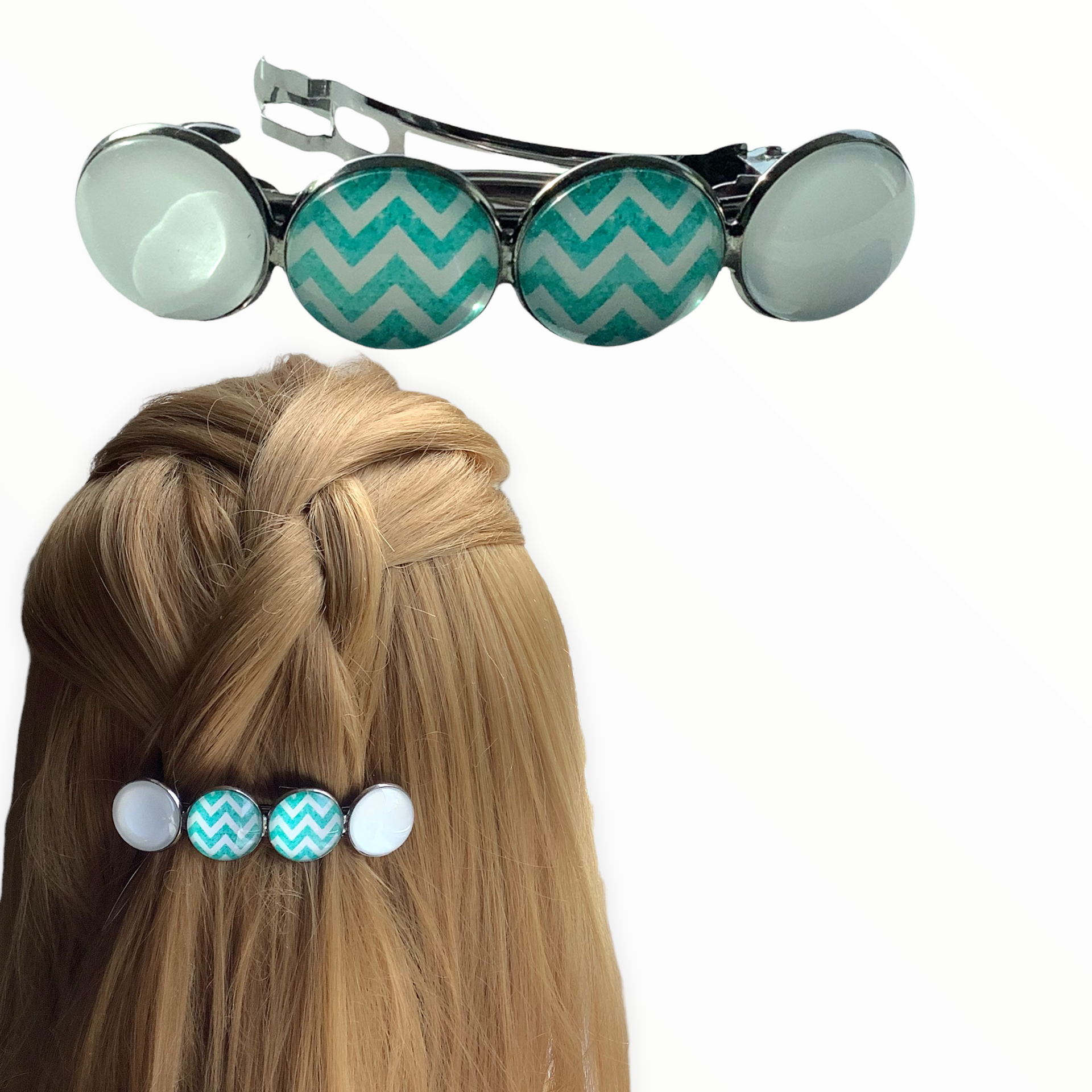 Color hairclip haarspeld groen-wit xl - haarspelden