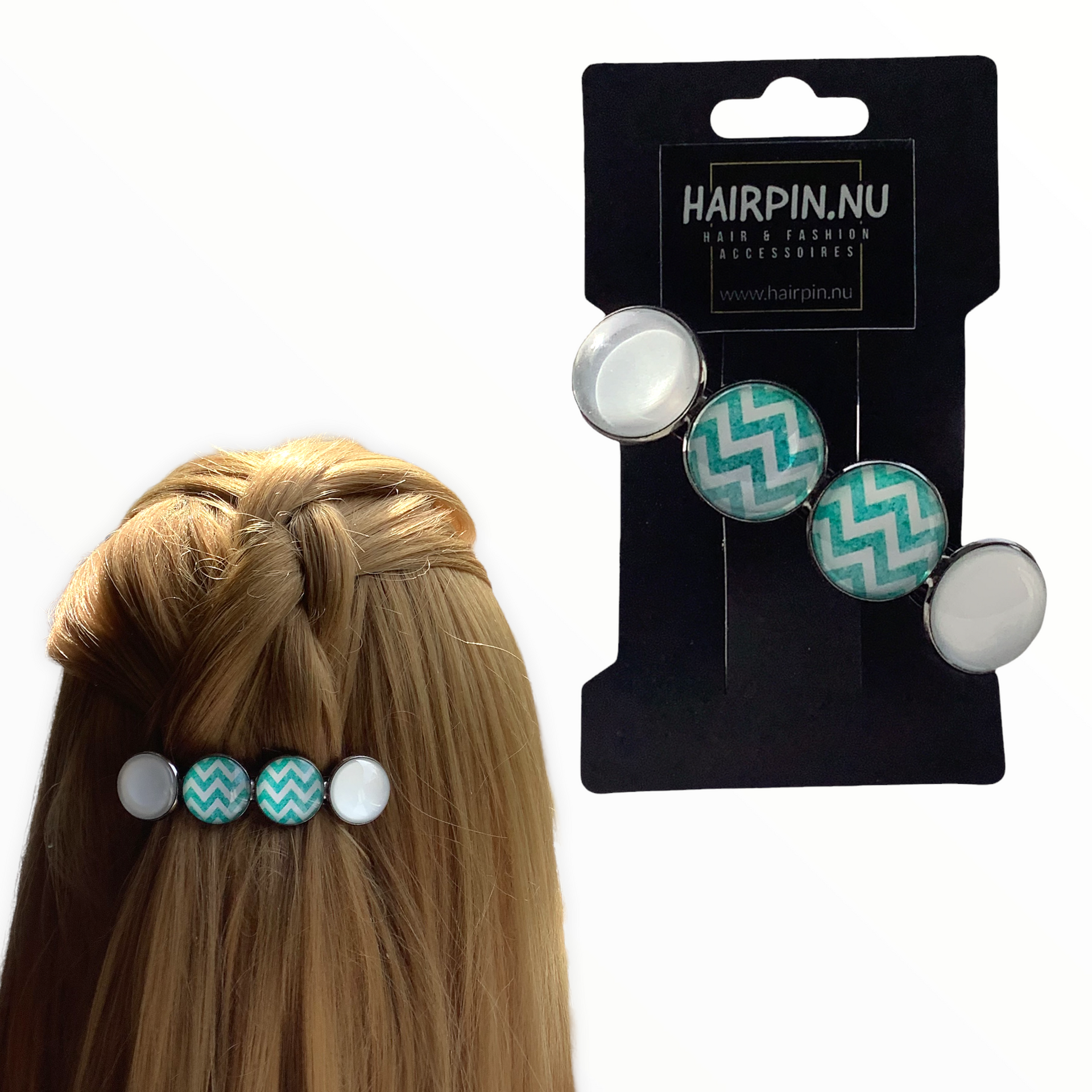 Color hairclip haarspeld groen-wit xl - haarspelden