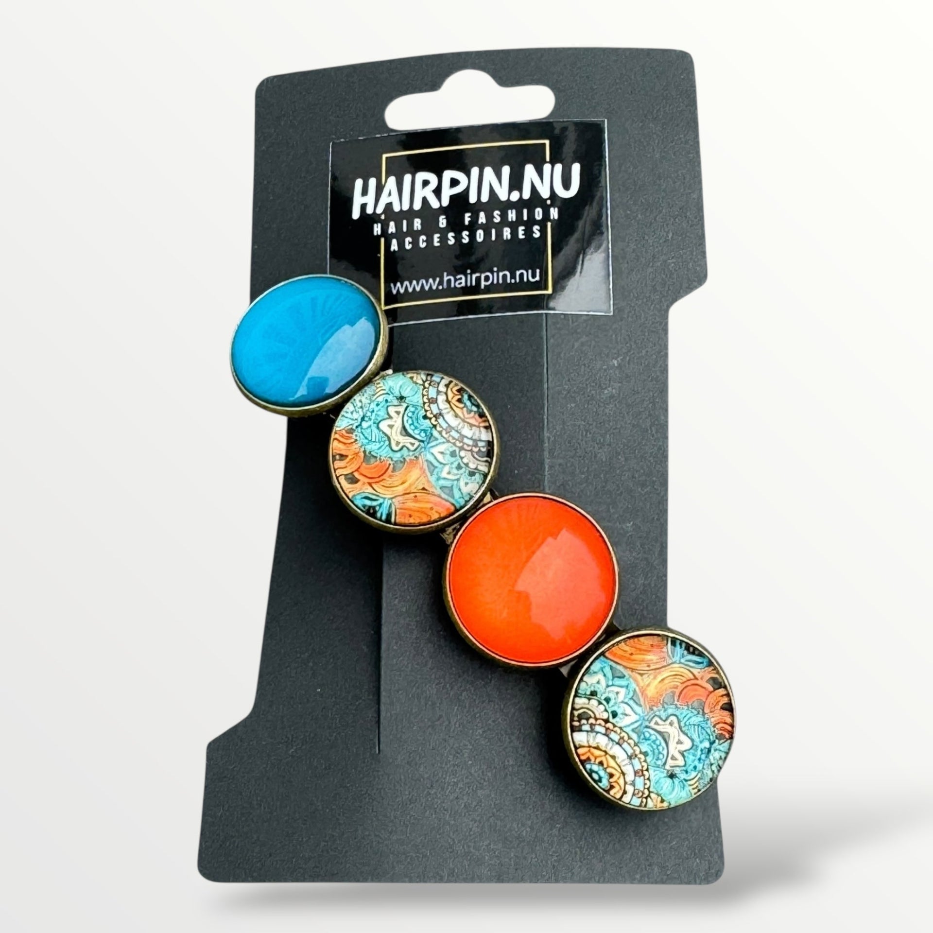 Color hairclip haarspeld ibiza print oranje turquoise xl - haarspelden