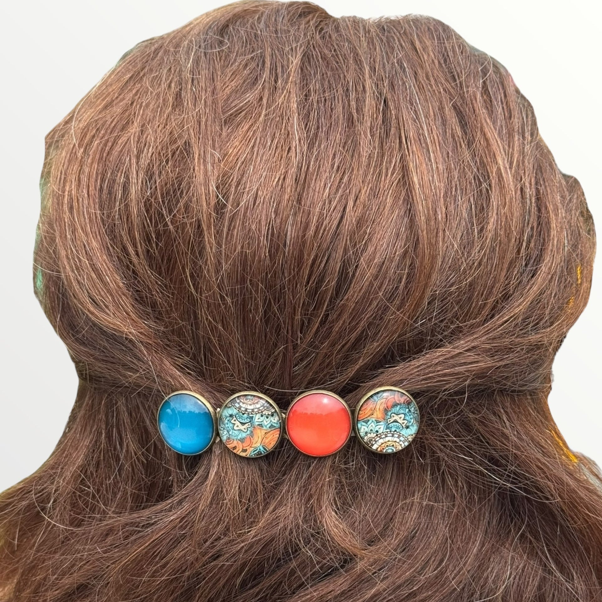 Color hairclip haarspeld ibiza print oranje turquoise xl - haarspelden