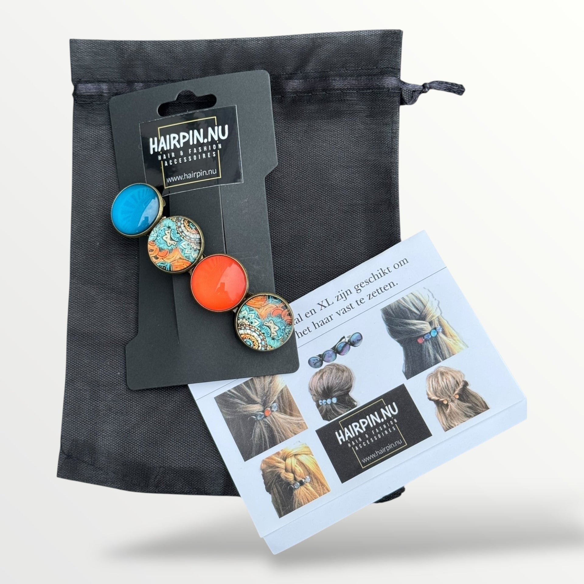 Color hairclip haarspeld ibiza print oranje turquoise xl - haarspelden