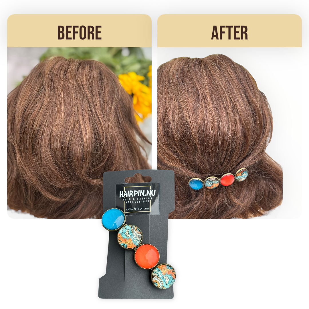 Color hairclip haarspeld ibiza print oranje turquoise xl - haarspelden