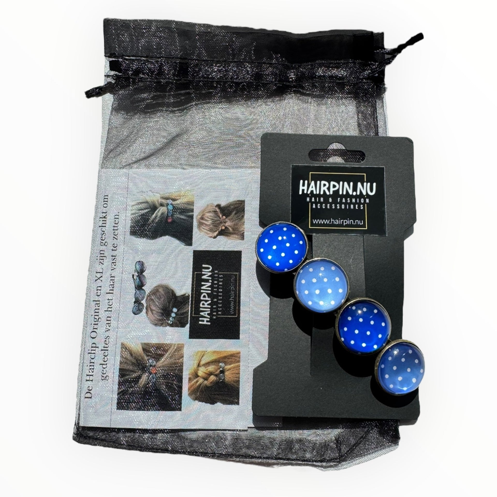 Color hairclip haarspeld ibiza style blue dots xl - haarspelden